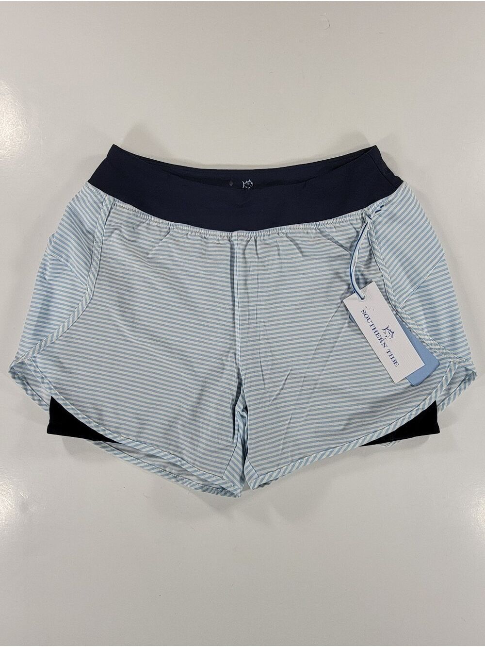 NEW Southern Tide Womens XS Nonie Athletic Shorts Blue Nautical Striped Swim 2N1